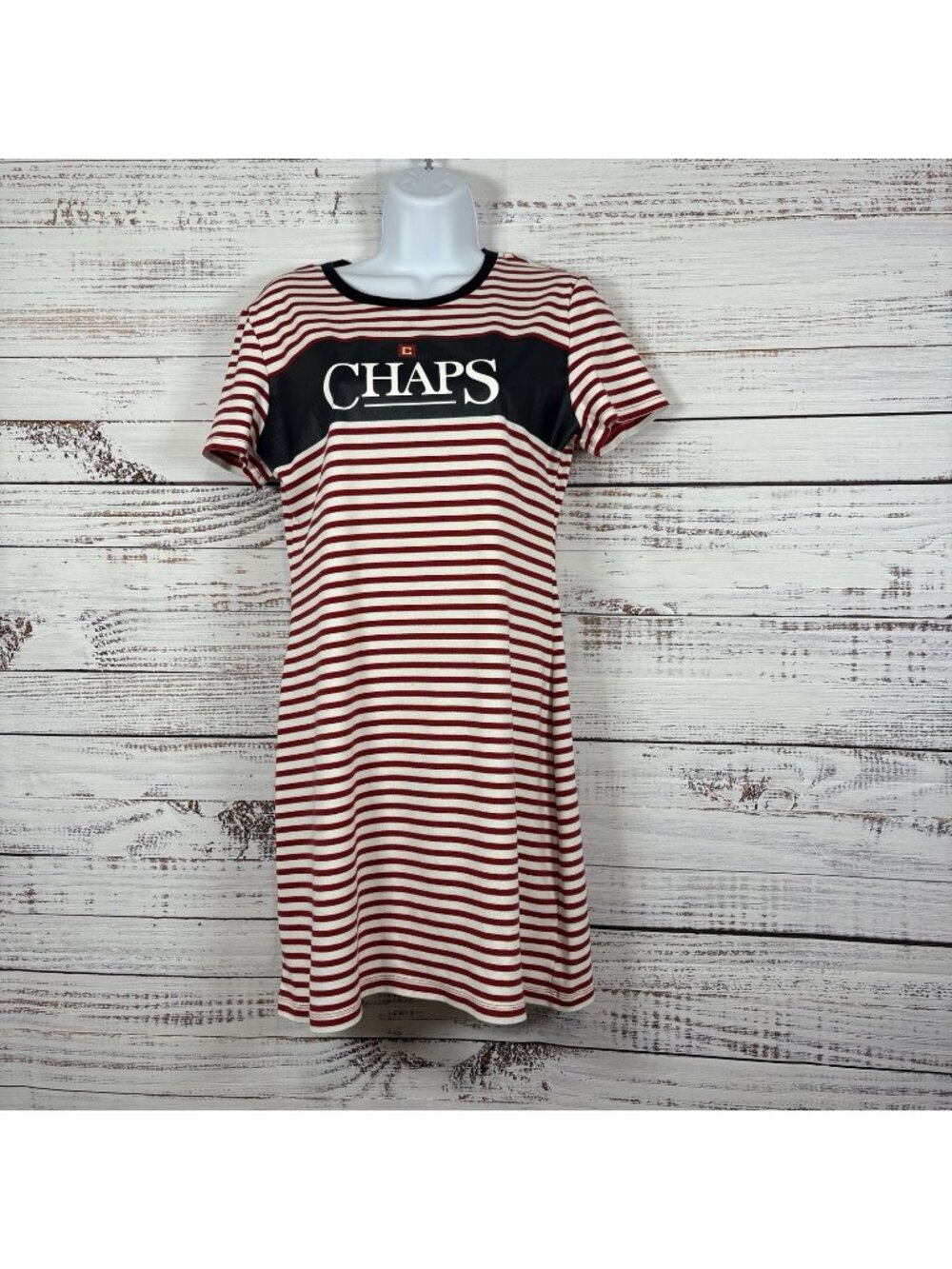 Chaps Red Stripe Round Neck Short Sleeve Dress
